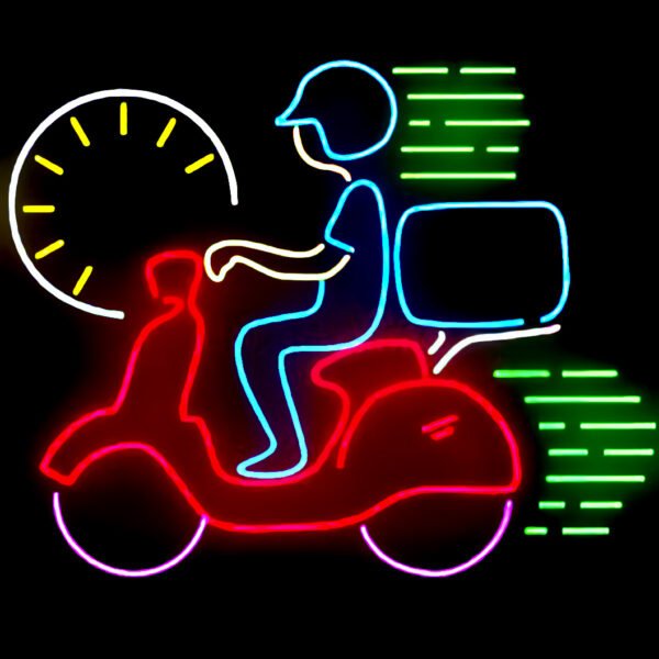 Luminous Bites Neon Delivery Boy Signboard