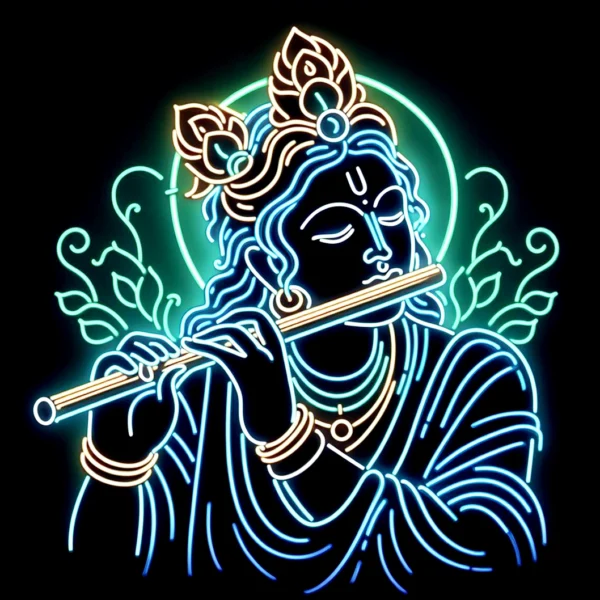 Divine Glow Heavenly Krishna Neon Art