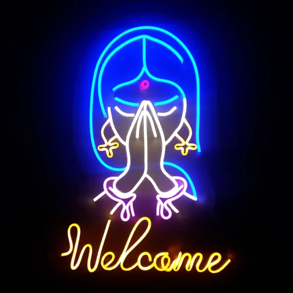 Graceful Indian Women Welcome Neon Sign